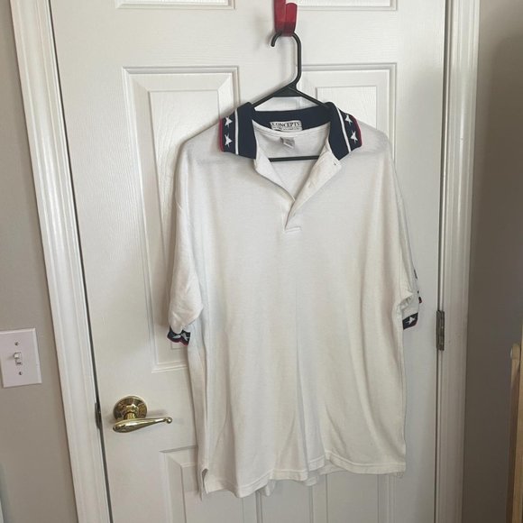 White American Stars Collared Golf Shirt / Polo, by Concepts Pine Island  Size L - Picture 1 of 4